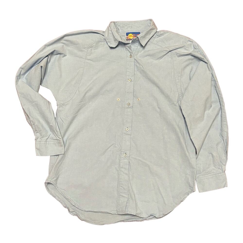 Vintage Cricket By The Creek Blue Button Down Unisex L Shoulder Pads 100% Cotton